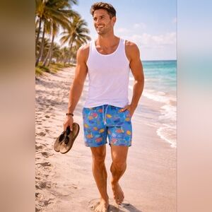 Bluemint Men's Swim Trunks Turtle Print Lined Beach Shorts Quick Dry Drawstring